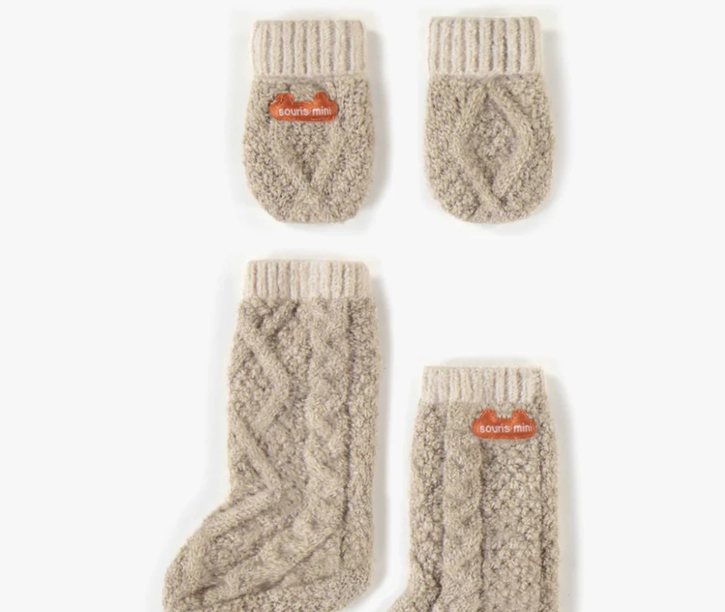 Souris Mini Slippers and mittens in recycles polyester-Cream