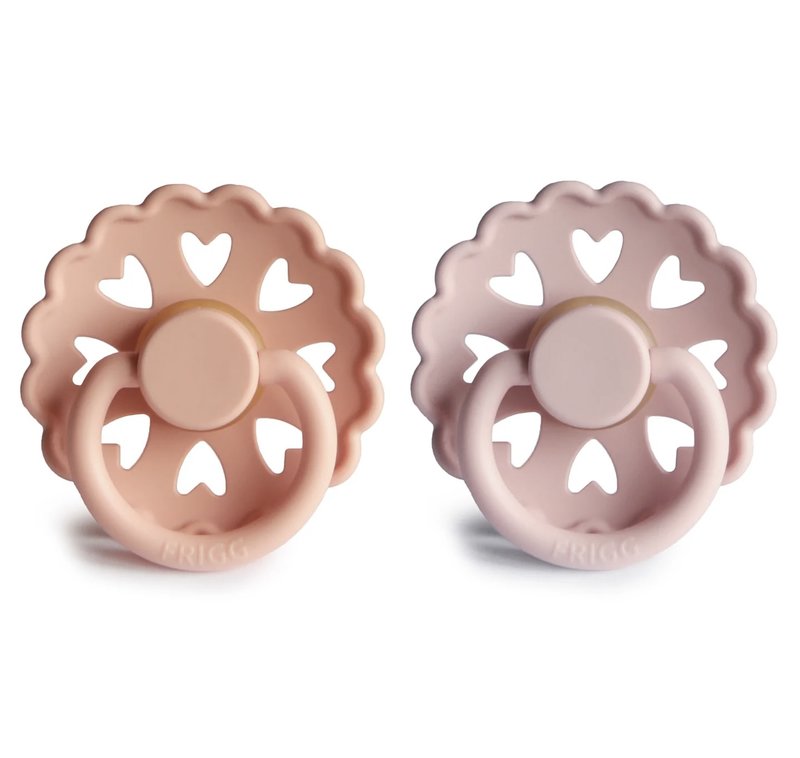 Mushie Set of 2 natural rubber pacifiers 6-18M-  Pretty in Peach/Primrose