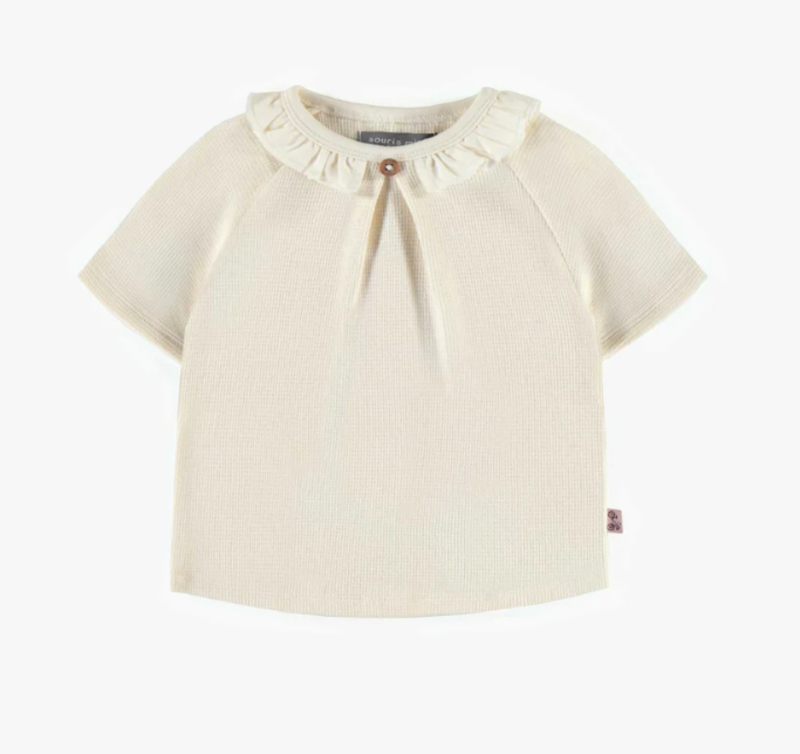 Souris Mini T-Shirt à manches courtes en jersey gaufré-Crème
