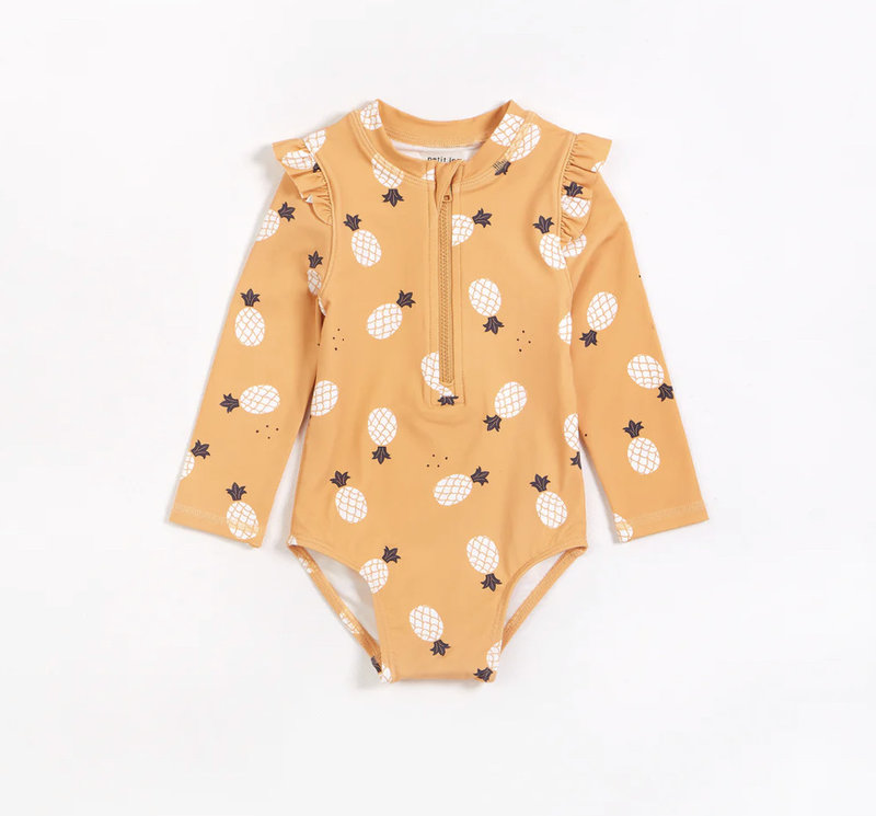 Petit Lem Pineapples on Sunset Long Sleeve One-Piece Swimsuit