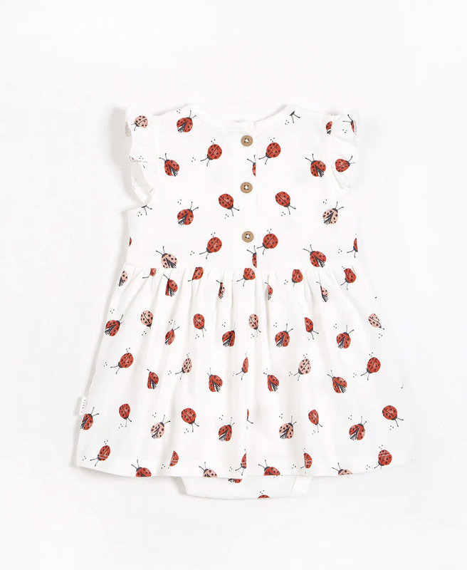 Petit Lem Lady Bugs Print on Off-White Jersey Bodysuit Dress