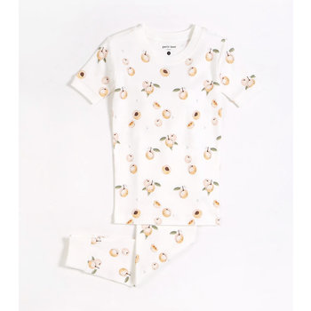 Petit Lem Peaches Print on Off-White Short Sleeved PJ Set