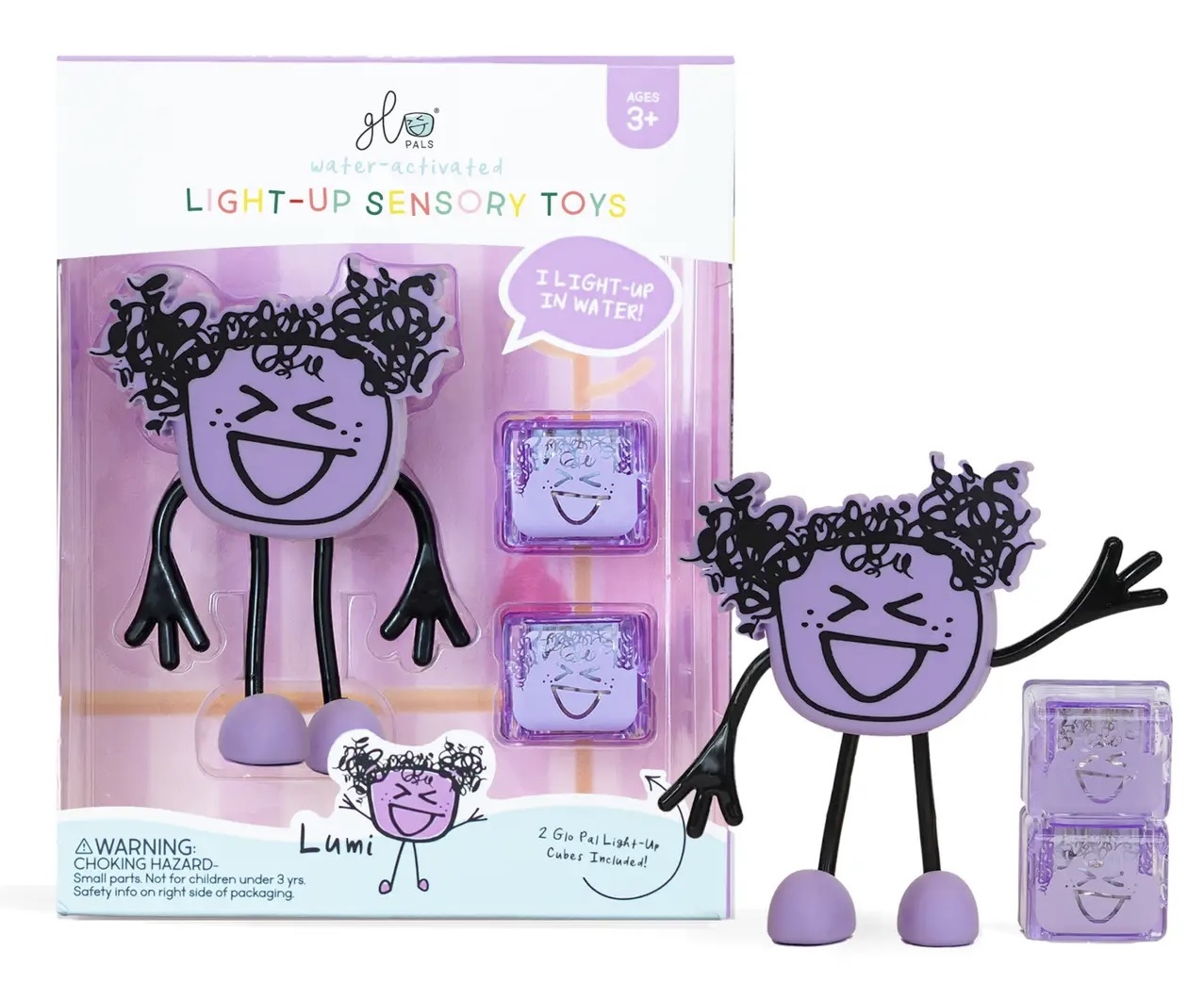 Glo Pals Lumi-Personnage avec 2 cubes lumineux activés par l'eau