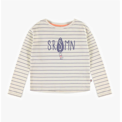 Souris Mini Long Sleeve Blue Lined Cotton T-Shirt - Cream