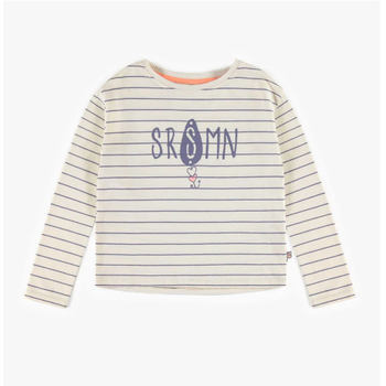 Souris Mini Long Sleeve Blue Lined Cotton T-Shirt - Cream