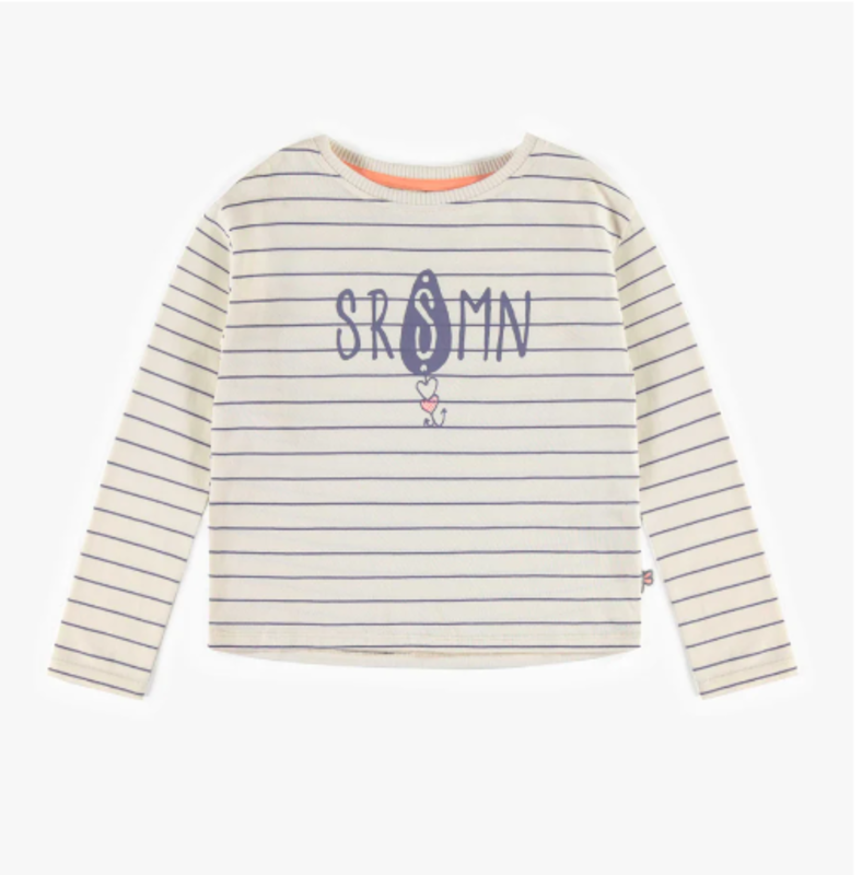 Souris Mini Long Sleeve Blue Lined Cotton T Shirt Cream