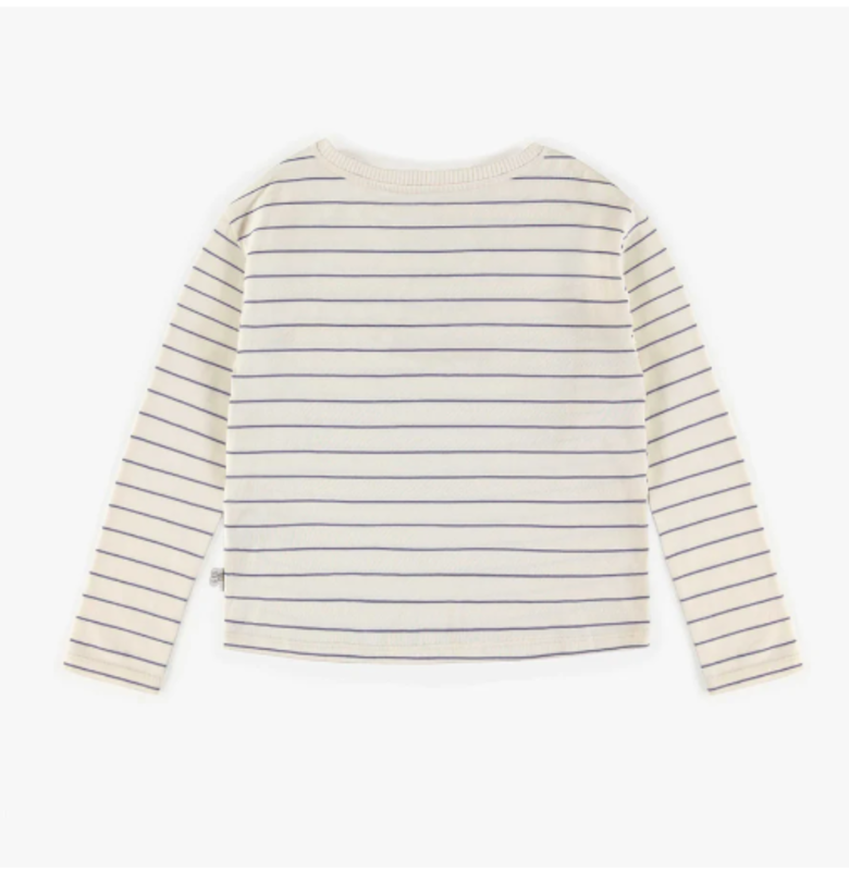 Souris Mini Long Sleeve Blue Lined Cotton T-Shirt - Cream