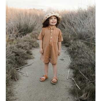 Rylee + Cru Romper with buttons on collar - Camel
