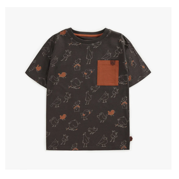 Souris Mini T-shirt with birds pattern in cotton - Brown