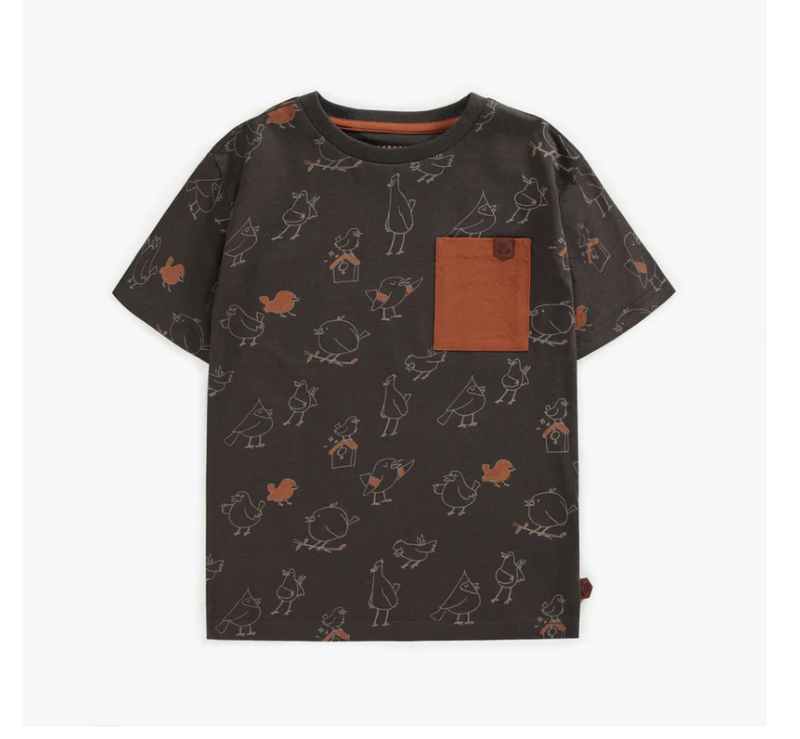 Souris Mini T-shirt avec motif d'oiseaux - Brun