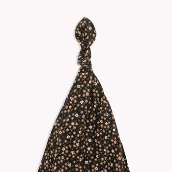 Petit Lem Floral Print on Black Muslin Swaddle