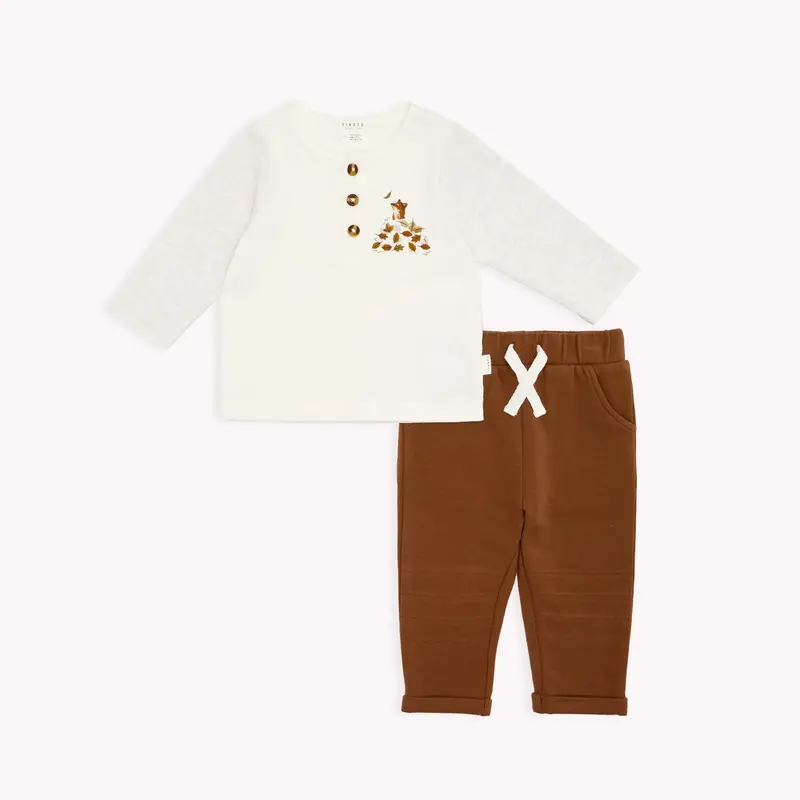 Petit Lem Fox in Leaves Henley Outfit Set