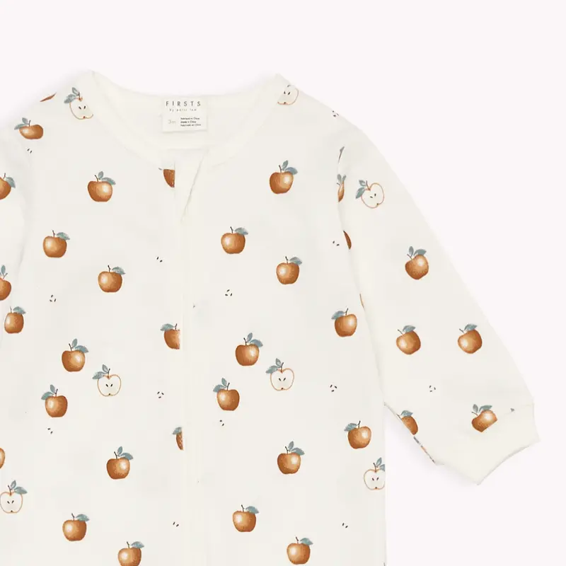Petit Lem Golden Apples Print on Off-White Footed Sleeper