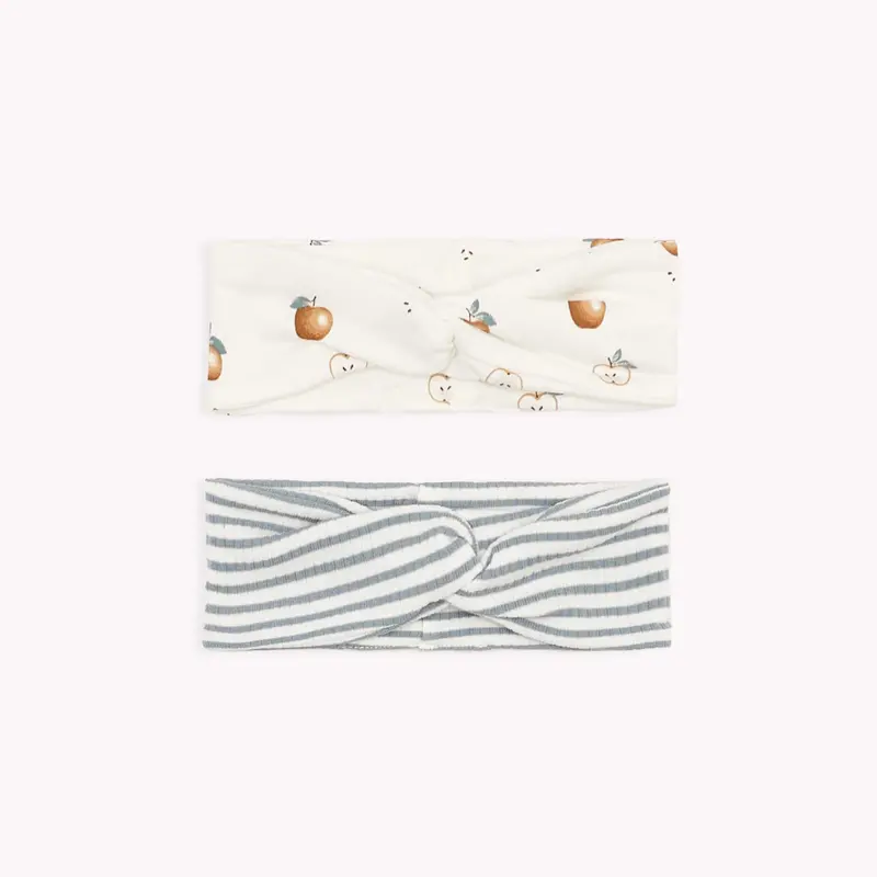 Petit Lem Apples and Slate Striped Headbands (2 pk