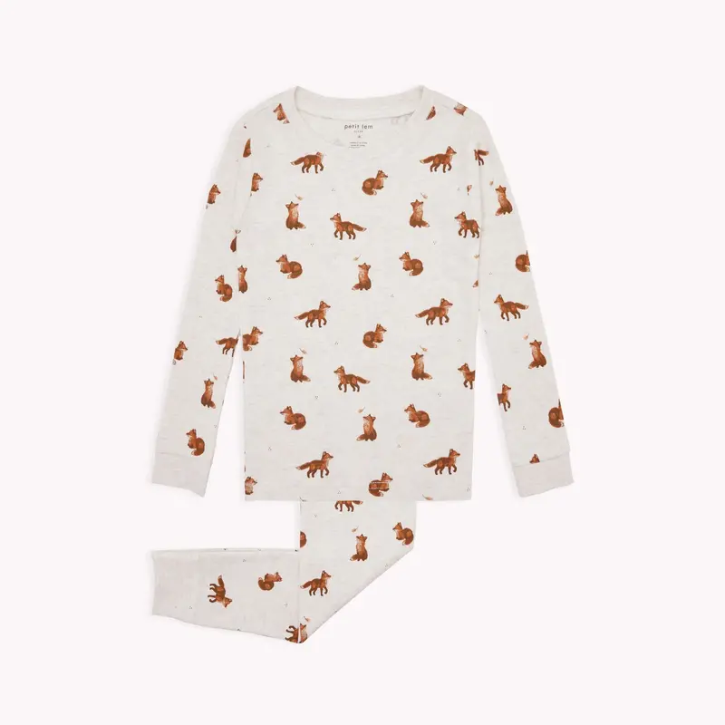 Petit Lem Fox Print on Oatmeal PJ Set