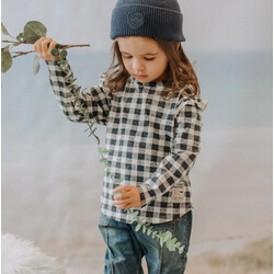 Souris Mini Plaid navy and  cream t-shirt with long sleeves in jersey