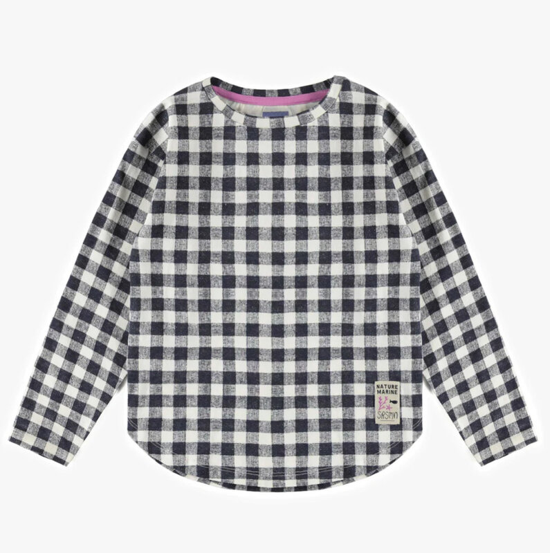 Souris Mini Plaid navy and cream t-shirt with long sleeves in jersey