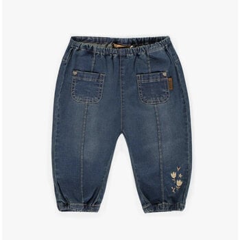 Souris Mini Pants in relaxed fit in light denim with flower embroidery