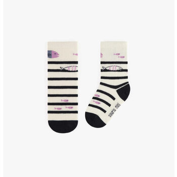 Souris Mini Cream socks striped with purple fish