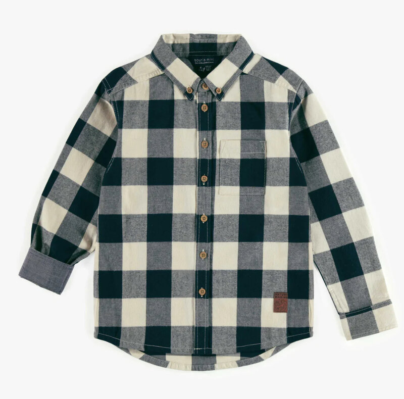 Souris Mini Navy and cream plaid shirt in flannel