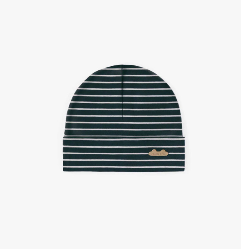 Souris Mini Navy and cream striped hat in irregular rib of organic cotton