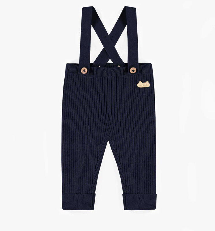 Souris Mini Pantalon de maille marine à bretelles en imitation cachemire