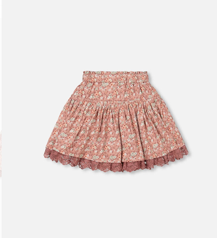 Deux Par Deux Printed Woven Skirt Dusty Mauve Floral Print