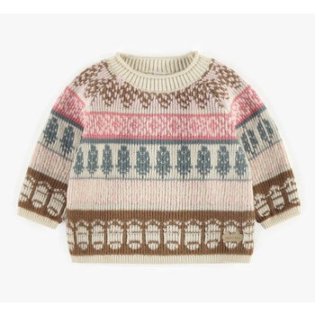 Souris Mini Pink and brown knitted sweater with a cashmere imitation