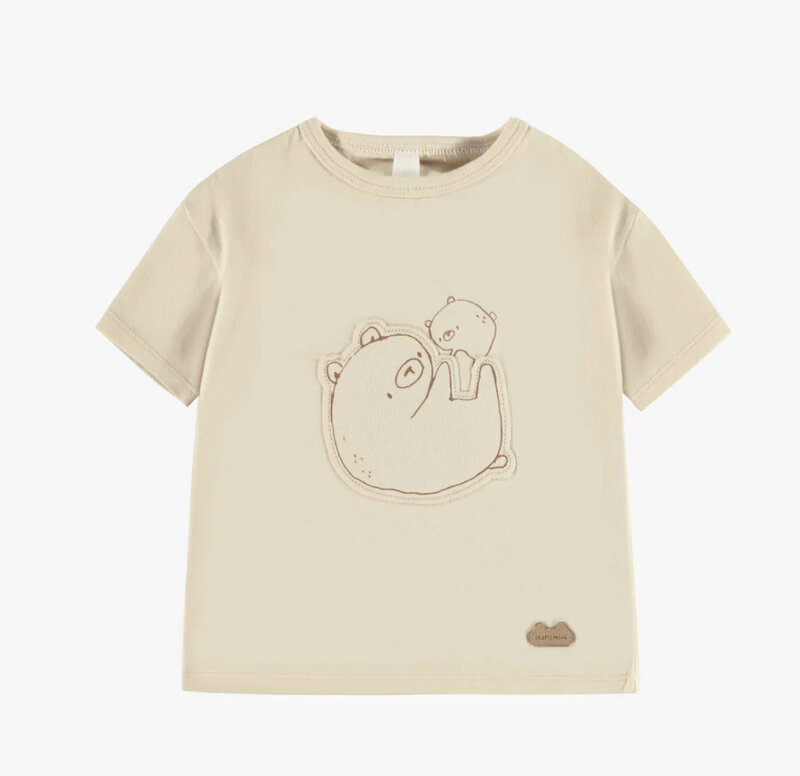 Souris Mini T-shirt crème avec oursons à manches courtes en coton biologique