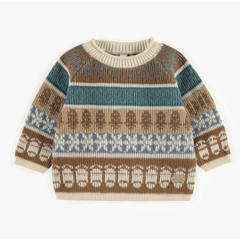 Souris Mini Blue and brown knitted sweater with a cashmere imitation