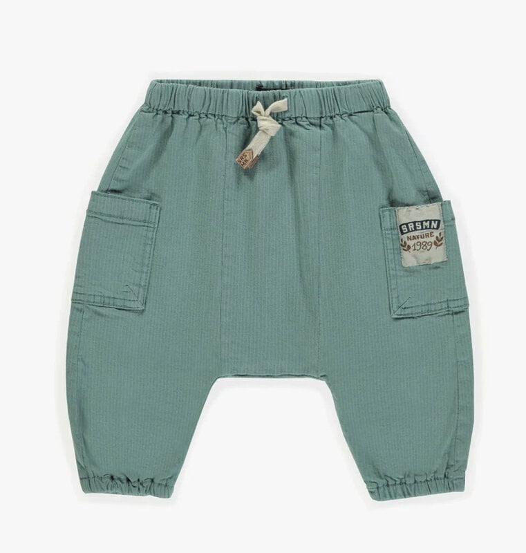 Souris Mini Pantalon vert de coupe ample en denim rayé