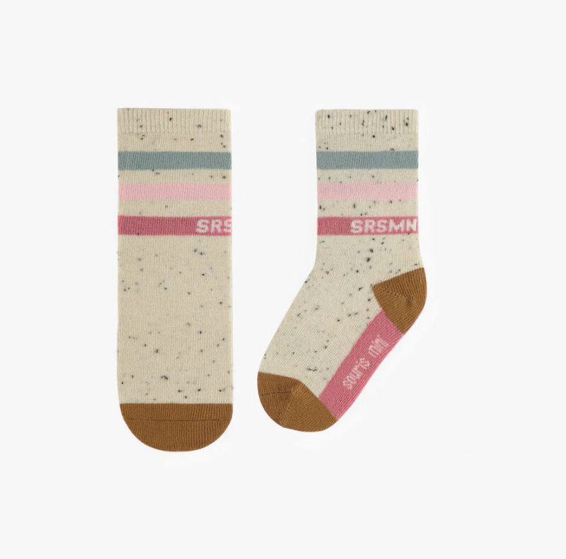 Souris Mini Chaussettes crèmes avec des lignes colorées - Rose et bleu