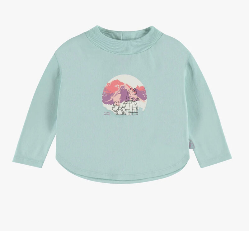 Souris Mini T-shirt bleu à manches longues avec illustration d'igloo en jersey