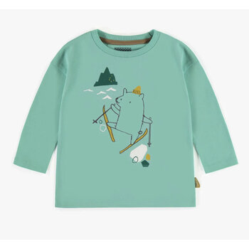 Souris Mini T-shirt vert à manches longues avec illustrations d'ours en jersey