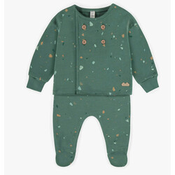 Souris Mini Pyjama vert foncé avec motif multicolore en coton français