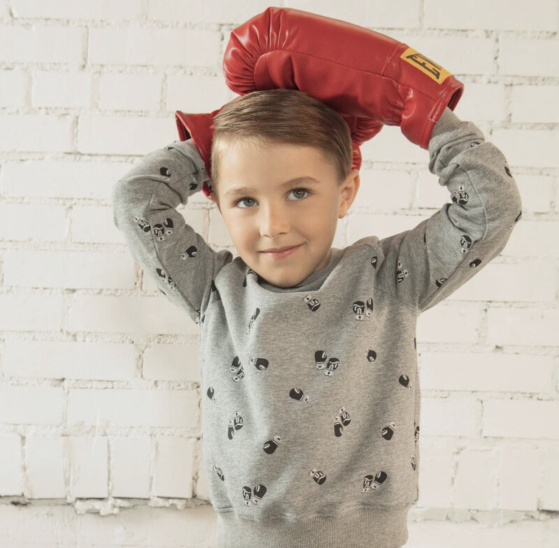 Miles the label Boxing Gloves Print Sweatshirt - Heather Grey