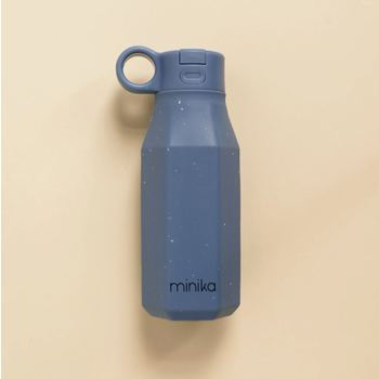 Minika Bouteille d'eau en silicone avec paille et couvercle en plastique - Indigo