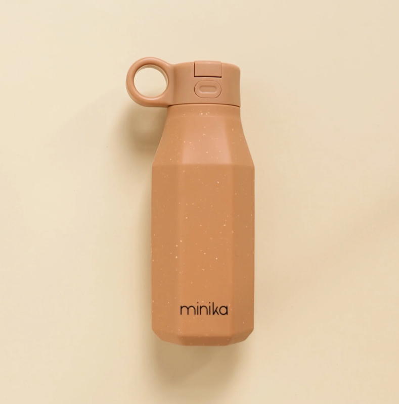 Minika Bouteille d'eau en silicone avec paille et couvercle en plastique - Almond