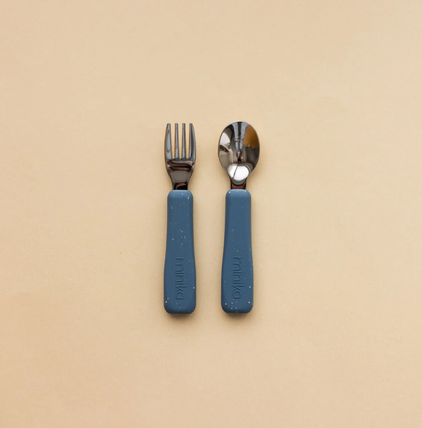 Minika Ensemble d'ustensiles avec poignée en silicone - Indigo