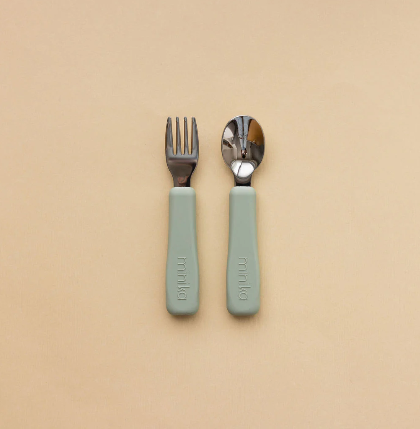 Minika Ensemble d'ustensiles avec poignée en silicone - Sage