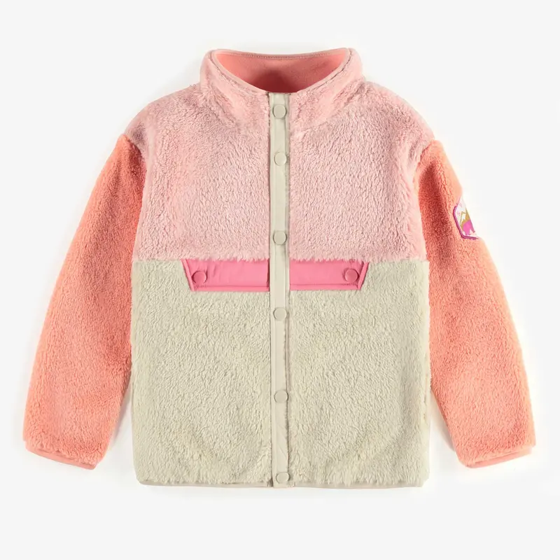 Souris Mini Color-block pink plush jacket with stand-up collar, Child