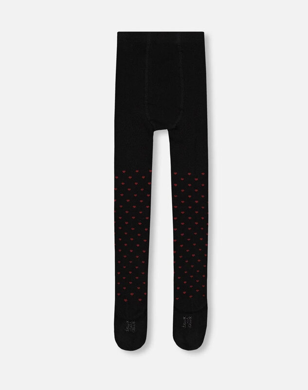 Deux Par Deux Red Heart Pattern Tights Black