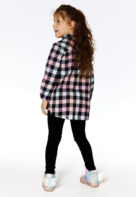 Deux Par Deux Long Flannel Shirt Flash Pink Plaid