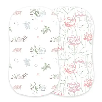 Newcastle Classics Bamboo changing mat cover / bassinet sheets - Turtles and water lily