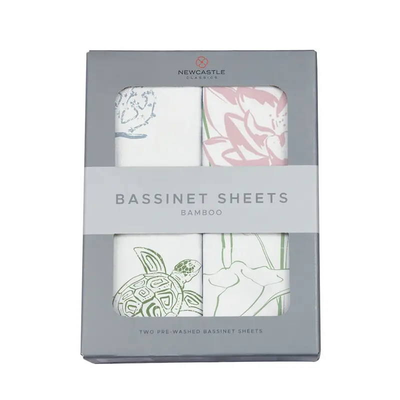 Newcastle Classics Bamboo changing mat cover / bassinet sheets - Turtles and water lily