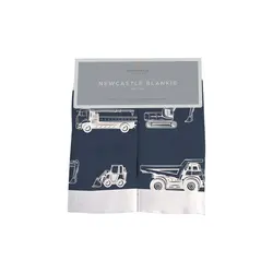 Newcastle Classics Baby cotton muslin safety blanket - Dump trucks and excavators
