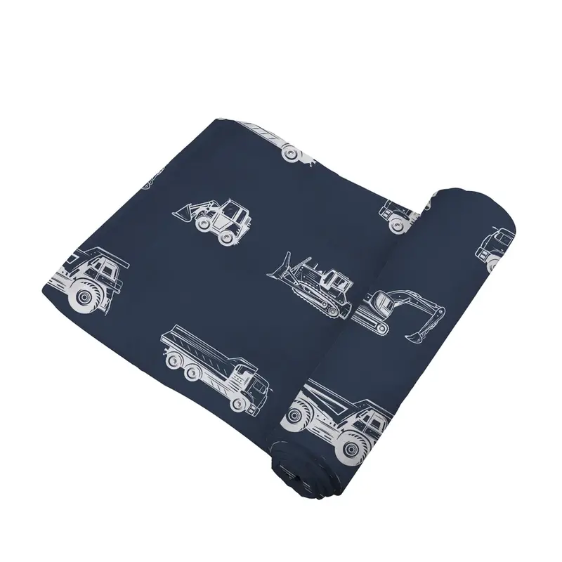 Newcastle Classics Cotton Muslin swaddle - Dump trucks and excavators