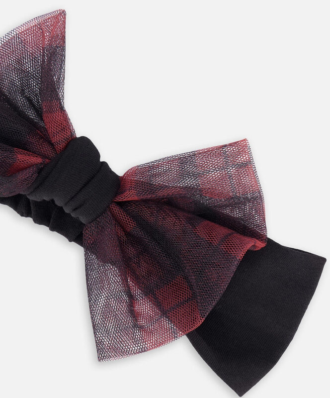 Deux Par Deux Headband With Tulle Bow Black Buffalo Plaid