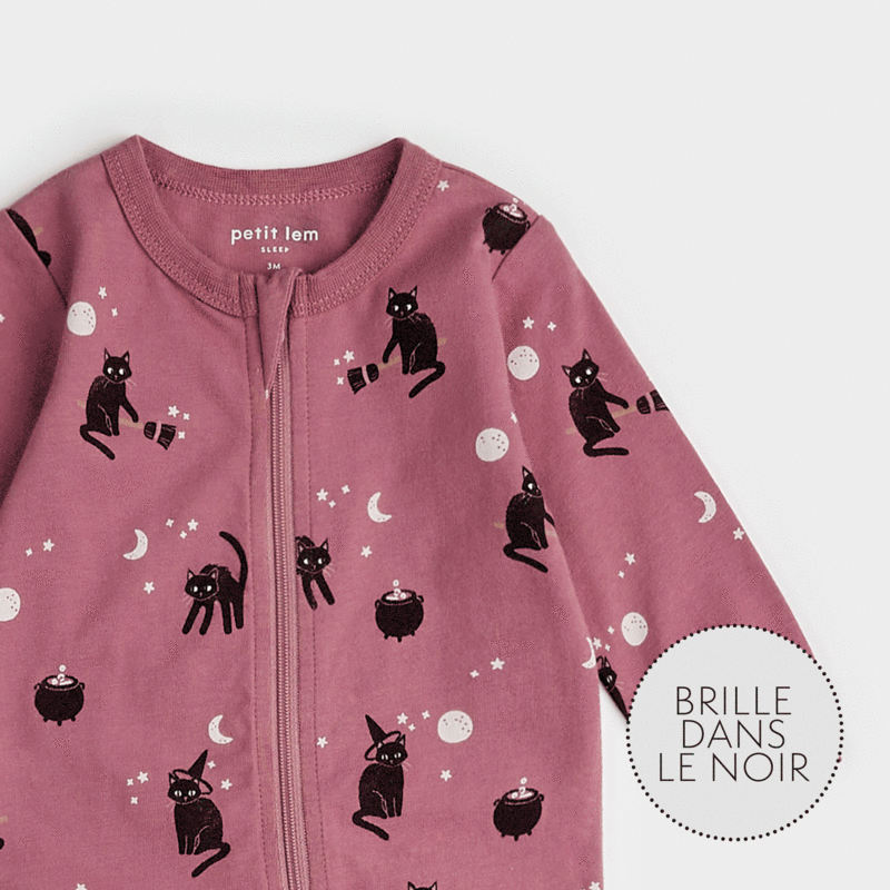 Petit Lem Witchy Cats Glow in the Dark on Plum Sleeper