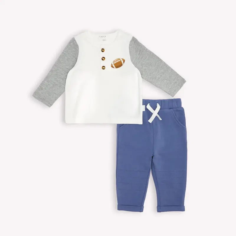 Petit Lem Henley collar set with football print